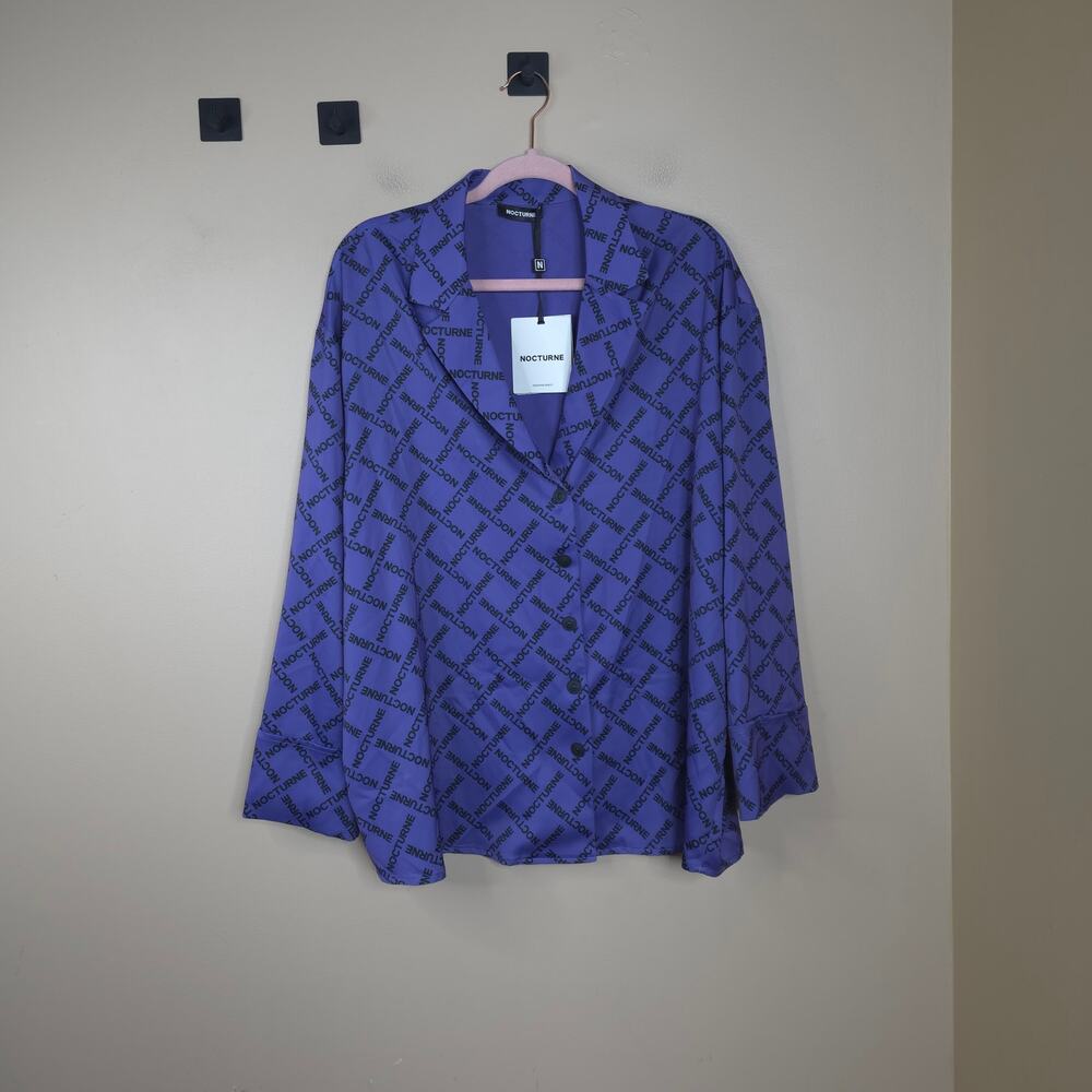 Nocturne Logo Oversized Twin Set Long Sleeve Button-Up Shirt in Purple Size XXL